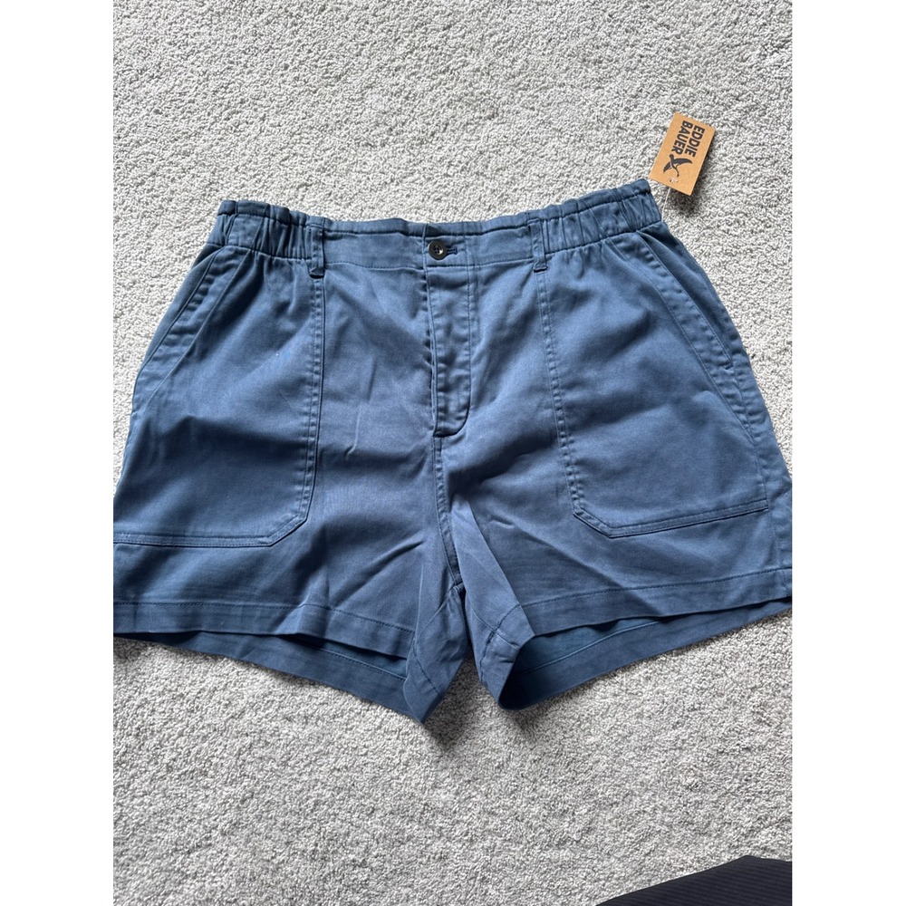 Eddie Bauer Everyday Shorts Blue High Rise Elastic Waist Utility Pockets Large